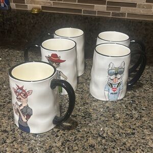 Signature housewares hipster Animal Ceramic Mugs Set - Black and White